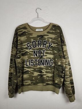 Wound Up "Sorry Not Listening" Green Camo Sweatshirt with Stars
